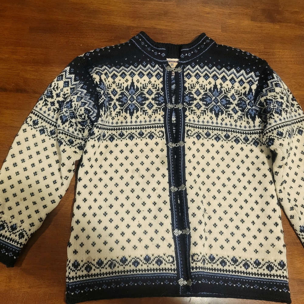 Dale of Norway Blue and White Cardigan Sweater